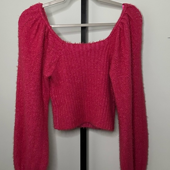 Free People Pink Ribbed Knit Balloon Sleeve Sweater-size Medium-Katie style EUC - Picture 6 of 11